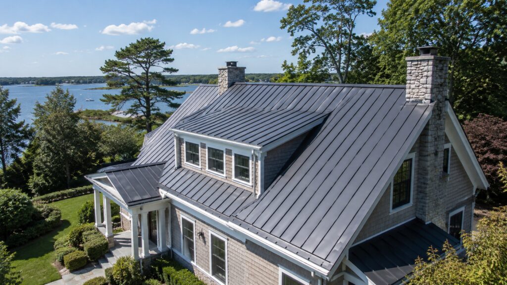 Coastal home with metal roof scenic bay view