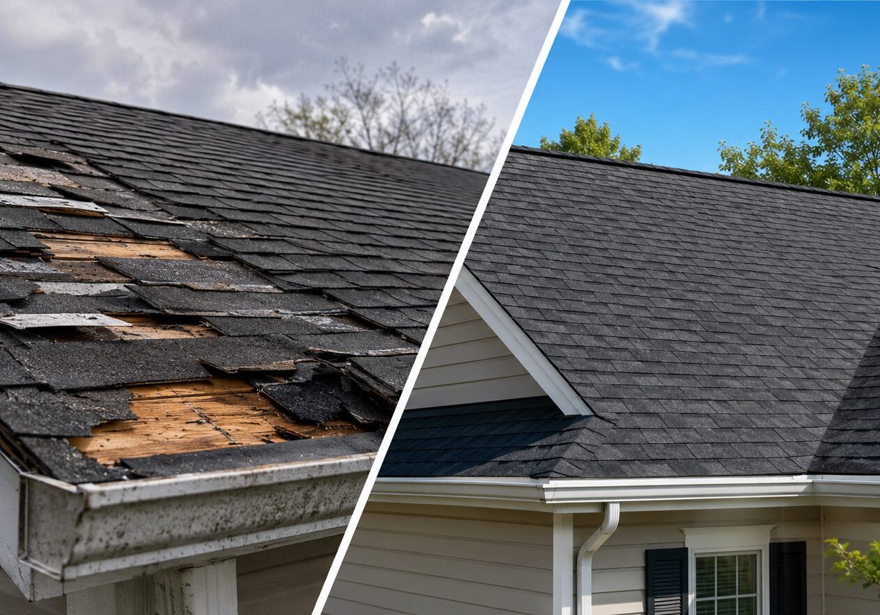 Roof contrast old vs new