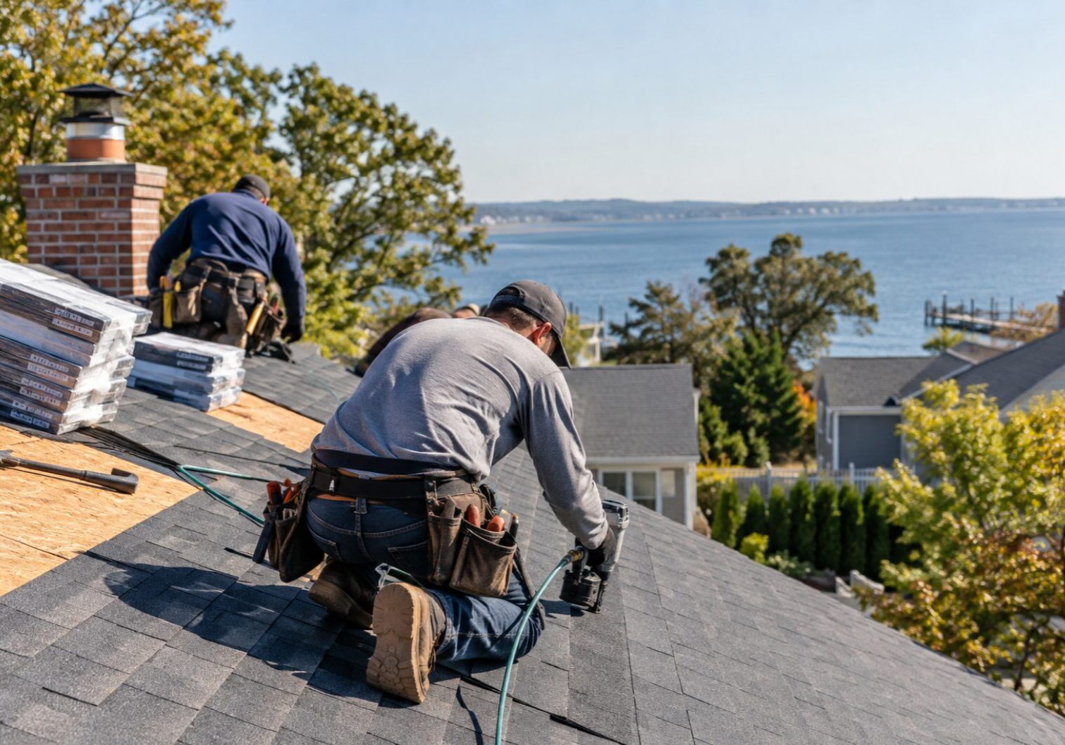 waterfront rooftop shingle work